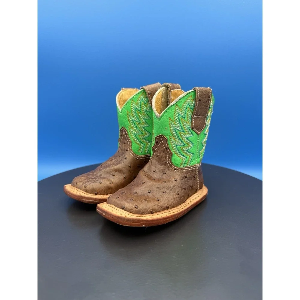 Roper Infant Boys Cowbabies Buddy Size 2 Green Western Boot Broad Square Toe